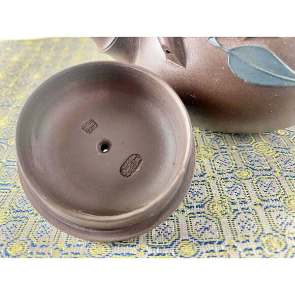 Vintage Chinese Yixing Zisha Clay Bamboo Teapot Set With 6 Cups & Saucers Origin - Picture 6 of 10